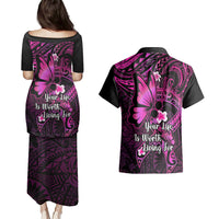 Polynesia Suicide Prevention Awareness Couples Matching Puletasi Dress and Hawaiian Shirt Your Life Is Worth Living For Polynesian Pink Pattern LT14 - Polynesian Pride