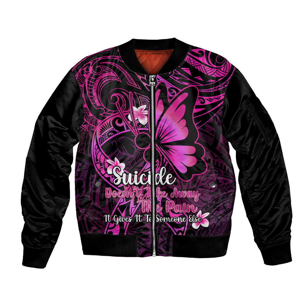 Polynesia Suicide Prevention Awareness Sleeve Zip Bomber Jacket Your Life Is Worth Living For Polynesian Pink Pattern LT14 Unisex Pink - Polynesian Pride
