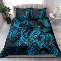 New Zealand Tuatara Bedding Set Aotearoa Maori Clematis Flowers - Blue