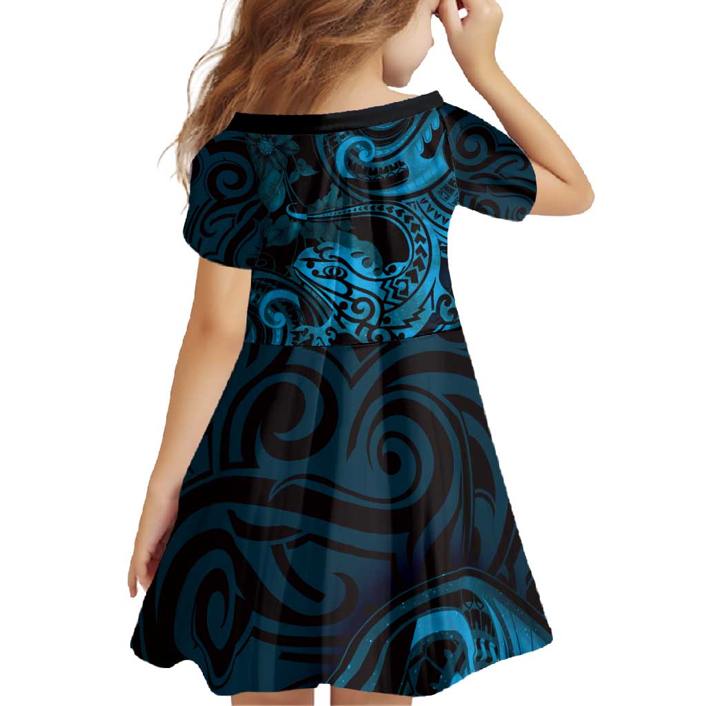 New Zealand Tuatara Family Matching Long Sleeve Bodycon Dress and Hawaiian Shirt Aotearoa Maori Clematis Flowers - Blue