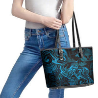 New Zealand Tuatara Leather Tote Bag Aotearoa Maori Clematis Flowers - Blue