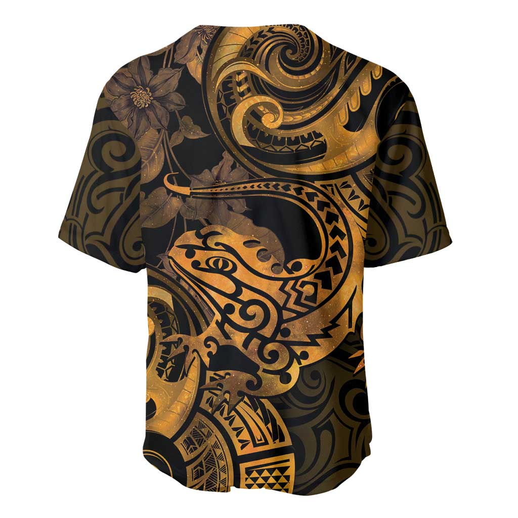 New Zealand Tuatara Baseball Jersey Aotearoa Maori Clematis Flowers - Gold LT14 - Polynesian Pride