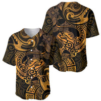 New Zealand Tuatara Baseball Jersey Aotearoa Maori Clematis Flowers - Gold LT14 - Polynesian Pride