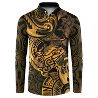 New Zealand Tuatara Button Sweatshirt Aotearoa Maori Clematis Flowers - Gold