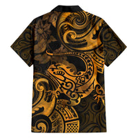 New Zealand Tuatara Family Matching Off Shoulder Short Dress and Hawaiian Shirt Aotearoa Maori Clematis Flowers - Gold LT14 - Polynesian Pride