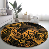 New Zealand Tuatara Round Carpet Aotearoa Maori Clematis Flowers - Gold LT14 - Polynesian Pride
