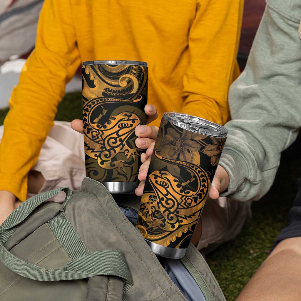 New Zealand Tuatara Tumbler Cup Aotearoa Maori Clematis Flowers - Gold