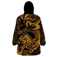 New Zealand Tuatara Wearable Blanket Hoodie Aotearoa Maori Clematis Flowers - Gold