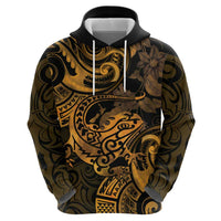 New Zealand Tuatara Zip Hoodie Aotearoa Maori Clematis Flowers - Gold