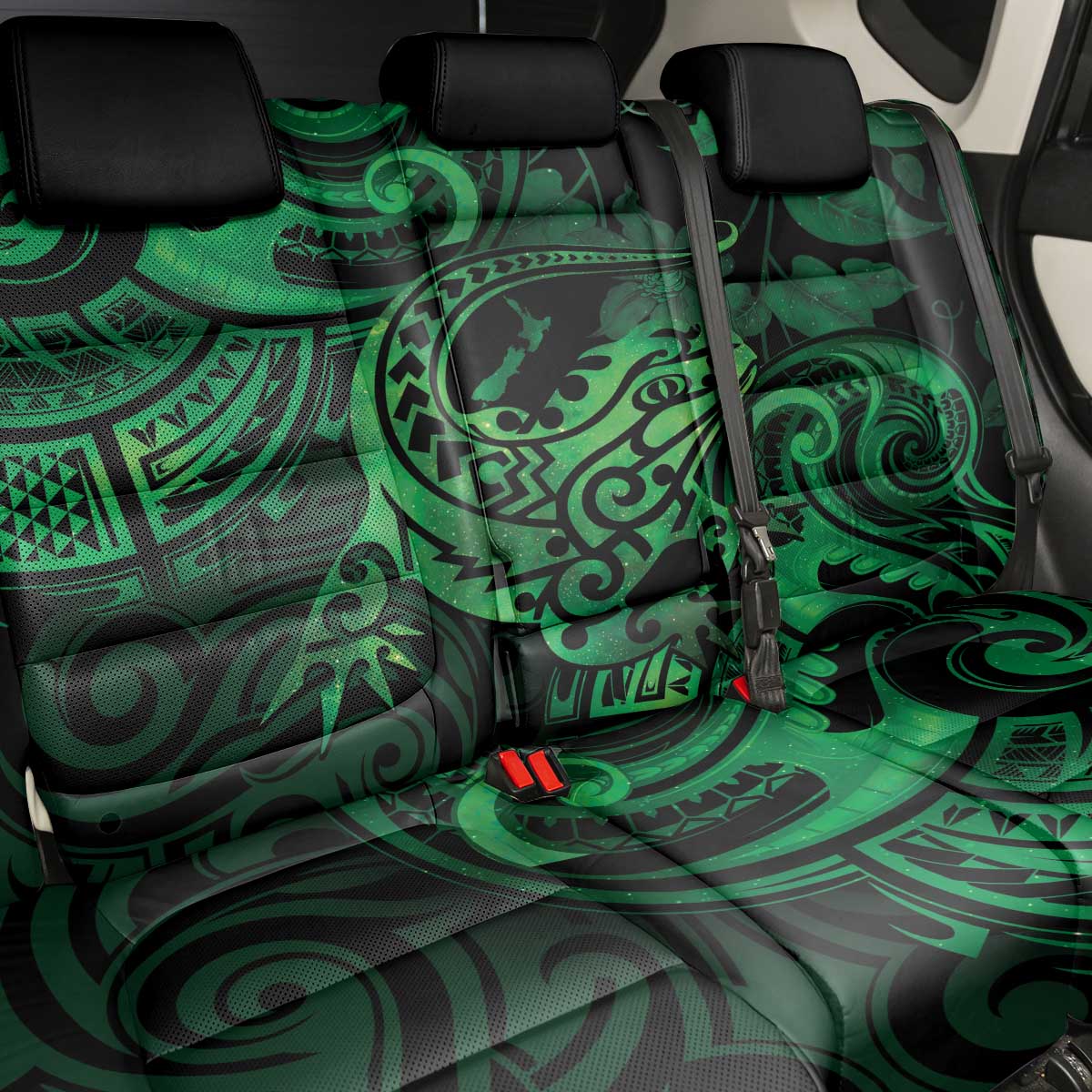 New Zealand Tuatara Back Car Seat Cover Aotearoa Maori Clematis Flowers - Green