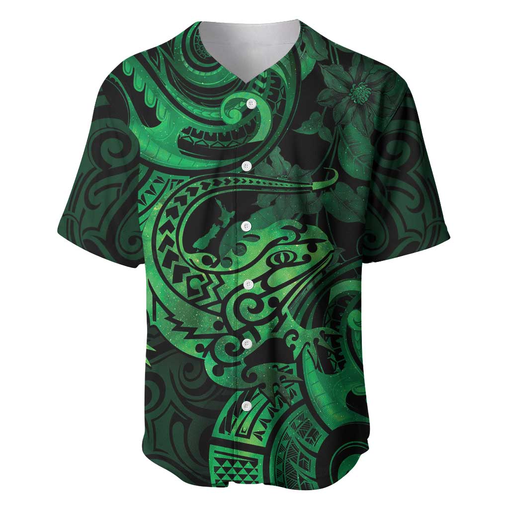 New Zealand Tuatara Baseball Jersey Aotearoa Maori Clematis Flowers - Green LT14 Green - Polynesian Pride