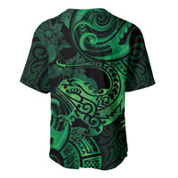 New Zealand Tuatara Baseball Jersey Aotearoa Maori Clematis Flowers - Green LT14 - Polynesian Pride
