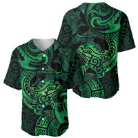 New Zealand Tuatara Baseball Jersey Aotearoa Maori Clematis Flowers - Green LT14 - Polynesian Pride