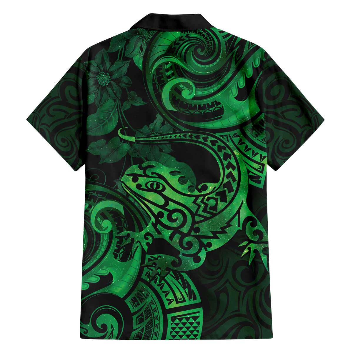 New Zealand Tuatara Family Matching Puletasi and Hawaiian Shirt Aotearoa Maori Clematis Flowers - Green