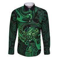 New Zealand Tuatara Family Matching Short Sleeve Bodycon Dress and Hawaiian Shirt Aotearoa Maori Clematis Flowers - Green