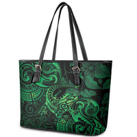 New Zealand Tuatara Leather Tote Bag Aotearoa Maori Clematis Flowers - Green