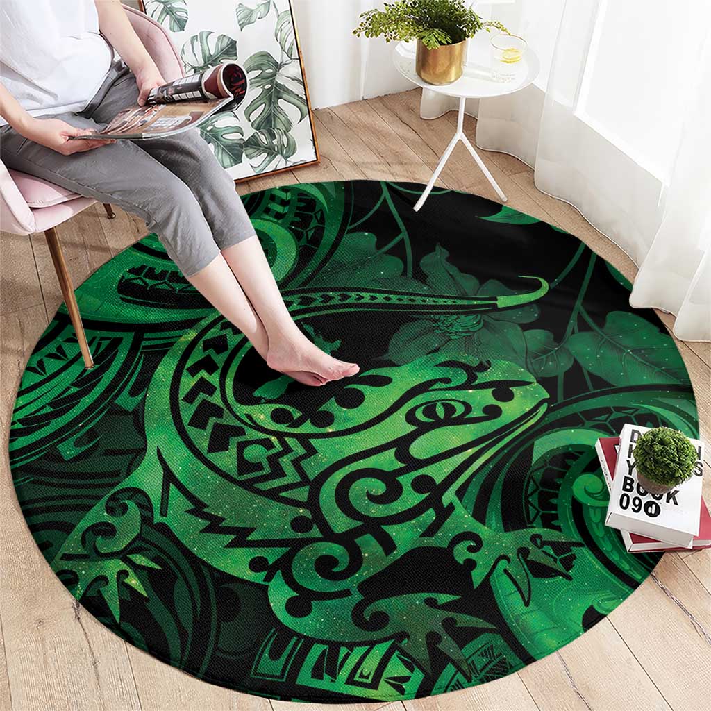 New Zealand Tuatara Round Carpet Aotearoa Maori Clematis Flowers - Green LT14 - Polynesian Pride