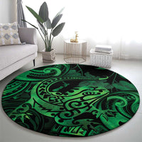 New Zealand Tuatara Round Carpet Aotearoa Maori Clematis Flowers - Green LT14 - Polynesian Pride