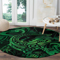 New Zealand Tuatara Round Carpet Aotearoa Maori Clematis Flowers - Green LT14 - Polynesian Pride