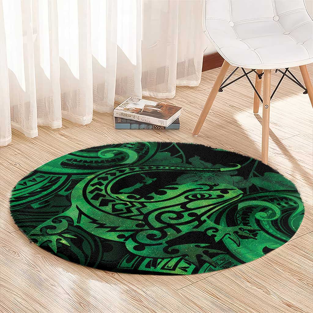 New Zealand Tuatara Round Carpet Aotearoa Maori Clematis Flowers - Green LT14 - Polynesian Pride