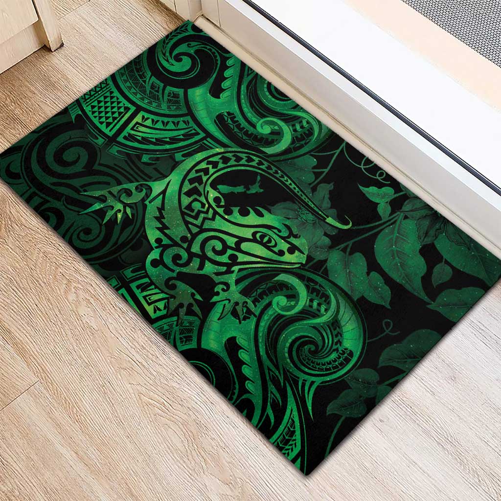 New Zealand Tuatara Rubber Doormat Aotearoa Maori Clematis Flowers - Green LT14 - Polynesian Pride