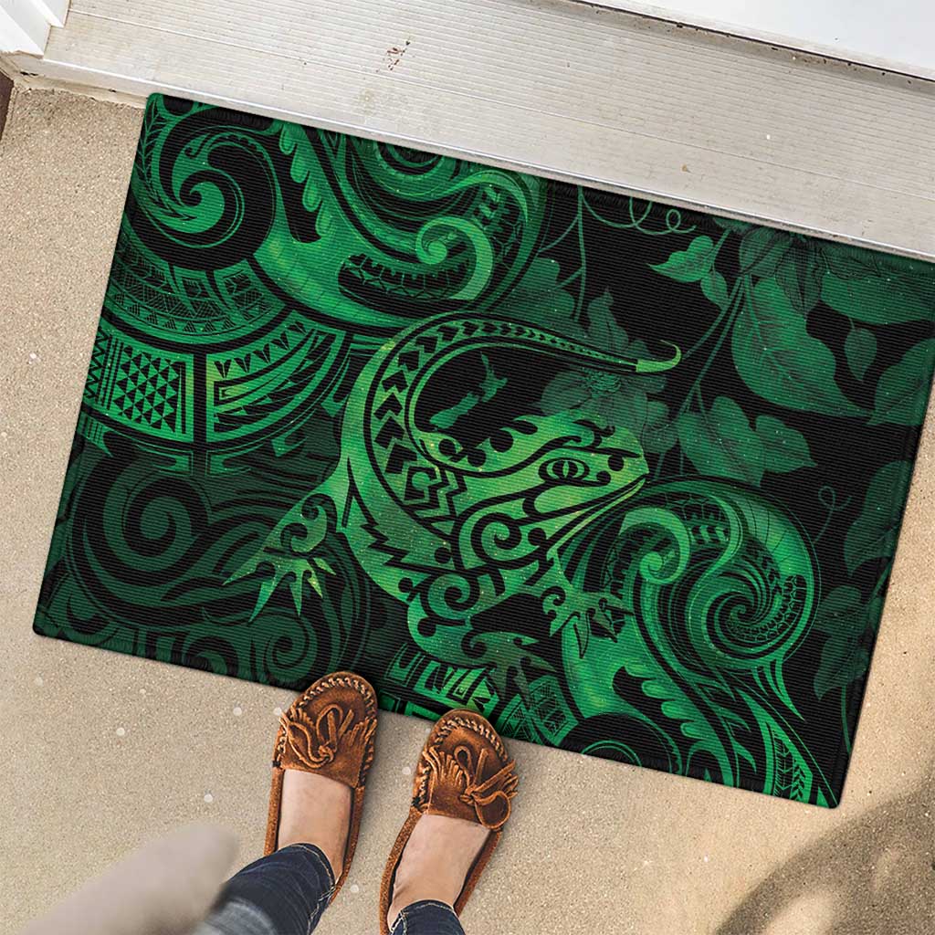 New Zealand Tuatara Rubber Doormat Aotearoa Maori Clematis Flowers - Green LT14 - Polynesian Pride