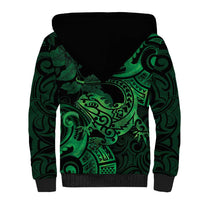 New Zealand Tuatara Sherpa Hoodie Aotearoa Maori Clematis Flowers - Green
