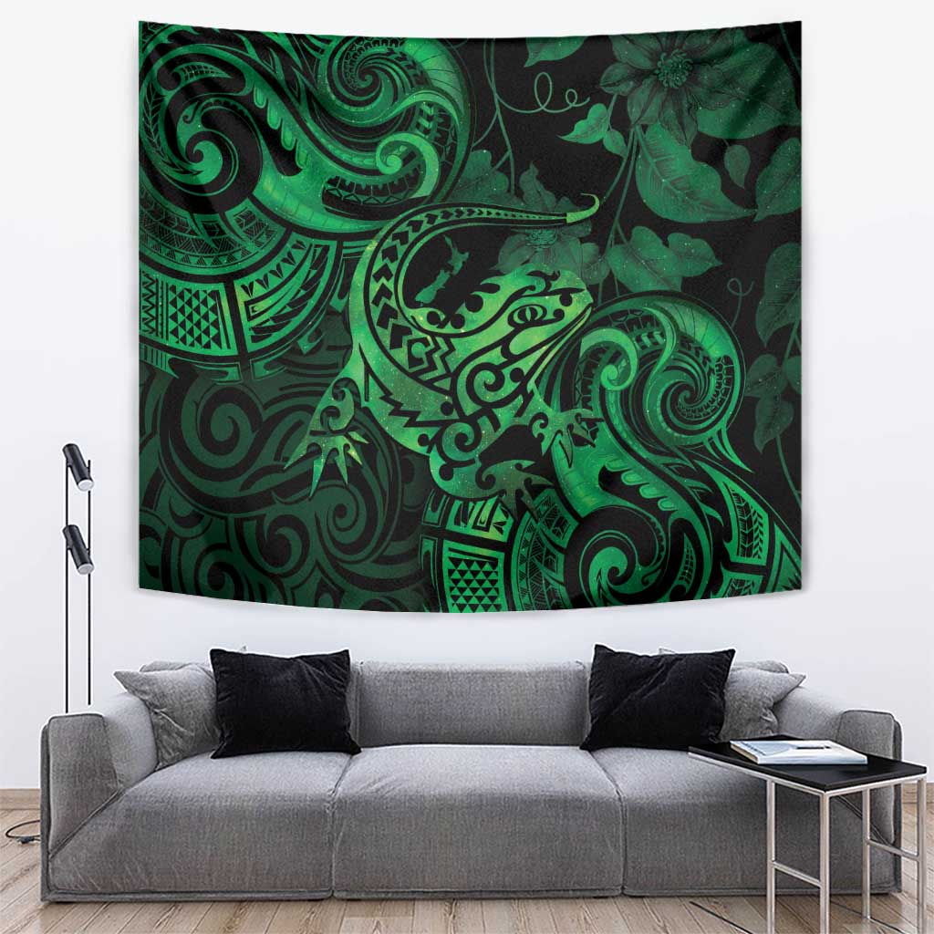 New Zealand Tuatara Tapestry Aotearoa Maori Clematis Flowers - Green LT14 Green - Polynesian Pride