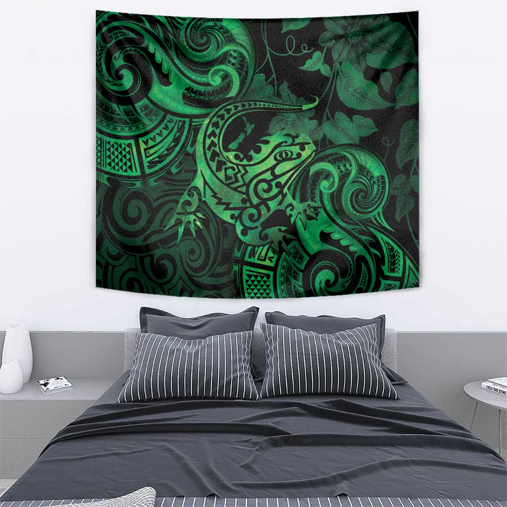 New Zealand Tuatara Tapestry Aotearoa Maori Clematis Flowers - Green LT14 - Polynesian Pride