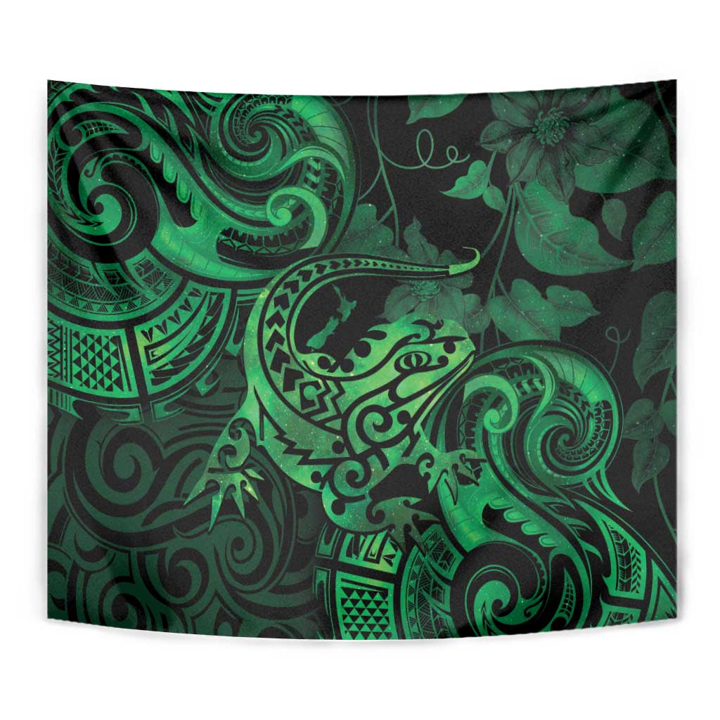 New Zealand Tuatara Tapestry Aotearoa Maori Clematis Flowers - Green LT14 - Polynesian Pride