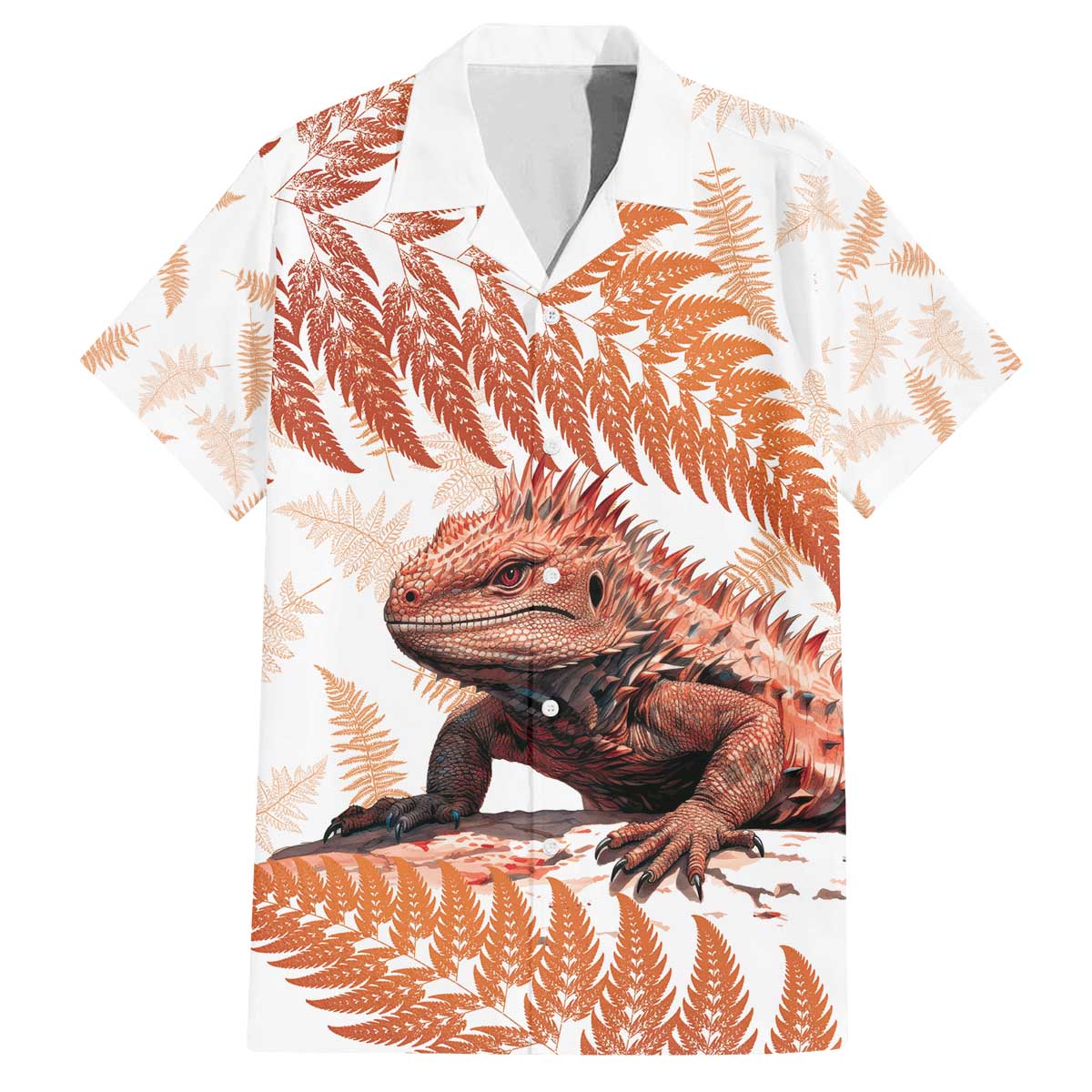 Red New Zealand Tuatara Family Matching Off Shoulder Short Dress and Hawaiian Shirt Aotearoa Sphenodon Punctatus Silver Fern