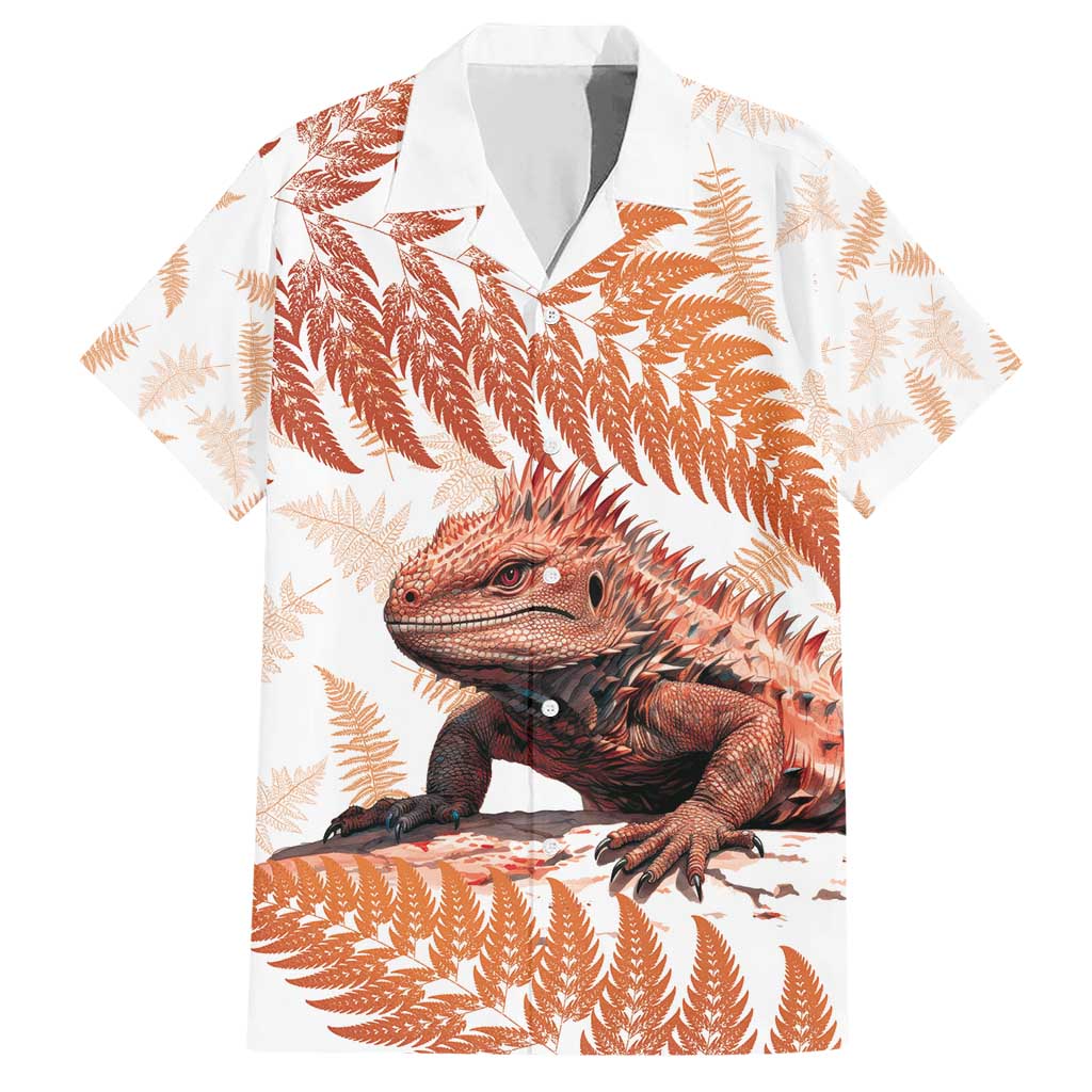 Red New Zealand Tuatara Family Matching Short Sleeve Bodycon Dress and Hawaiian Shirt Aotearoa Sphenodon Punctatus Silver Fern