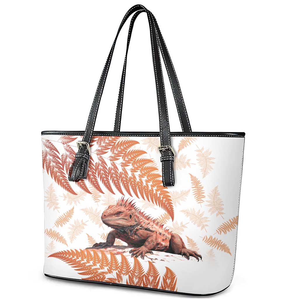Red New Zealand Tuatara Leather Tote Bag Aotearoa Sphenodon Punctatus Silver Fern