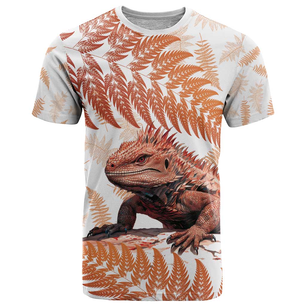 Red New Zealand Tuatara T Shirt Aotearoa Sphenodon Punctatus Silver Fern LT14 Red - Polynesian Pride