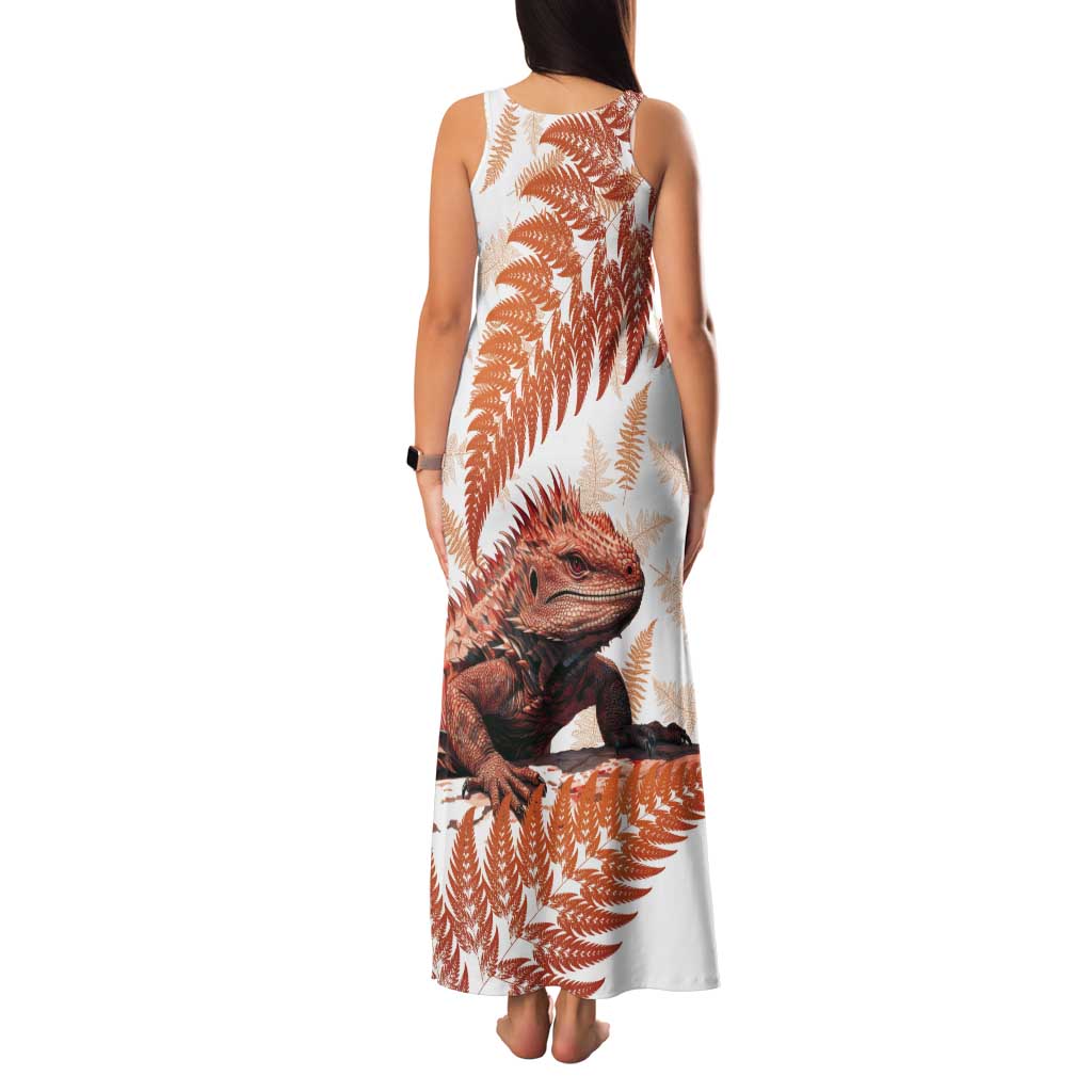 Red New Zealand Tuatara Tank Maxi Dress Aotearoa Sphenodon Punctatus Silver Fern