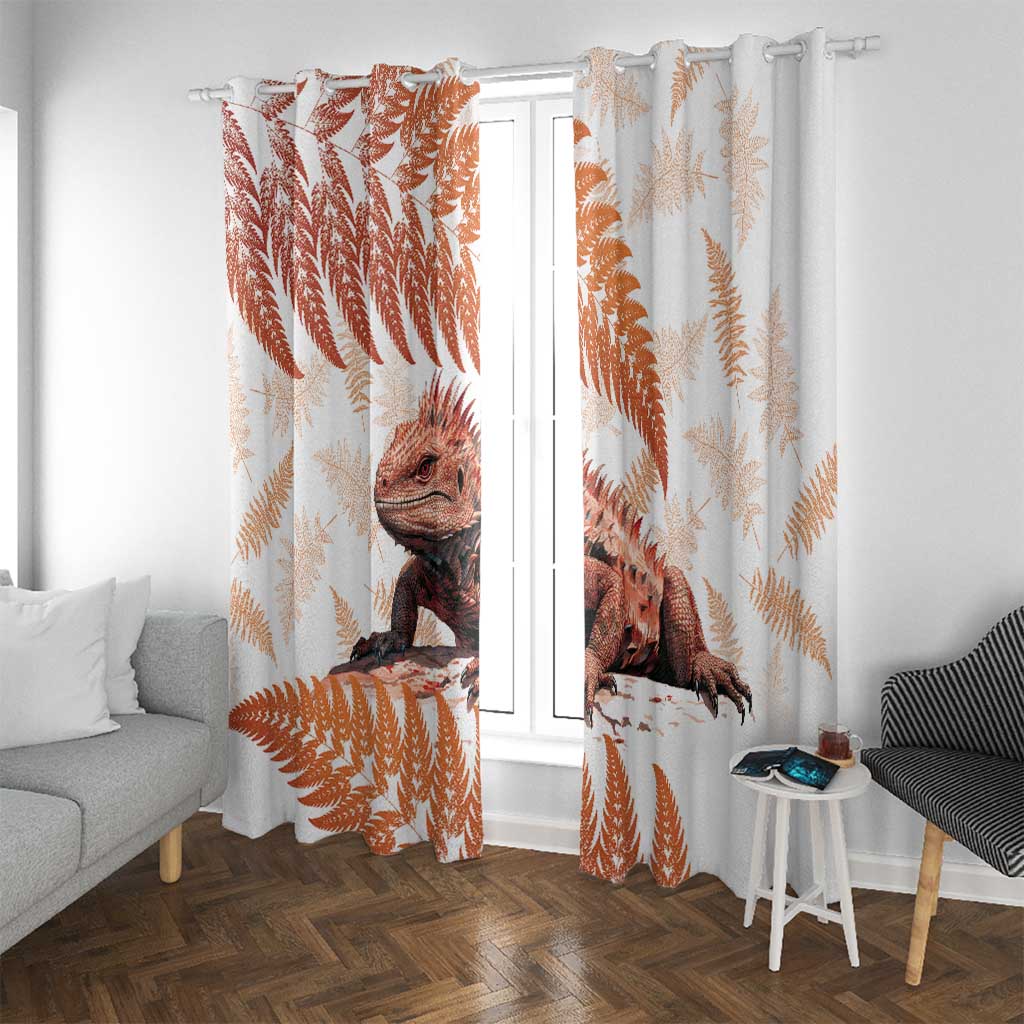 Red New Zealand Tuatara Window Curtain Aotearoa Sphenodon Punctatus Silver Fern