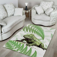 Green New Zealand Tuatara Area Rug Aotearoa Sphenodon Punctatus Silver Fern