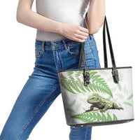 Green New Zealand Tuatara Leather Tote Bag Aotearoa Sphenodon Punctatus Silver Fern