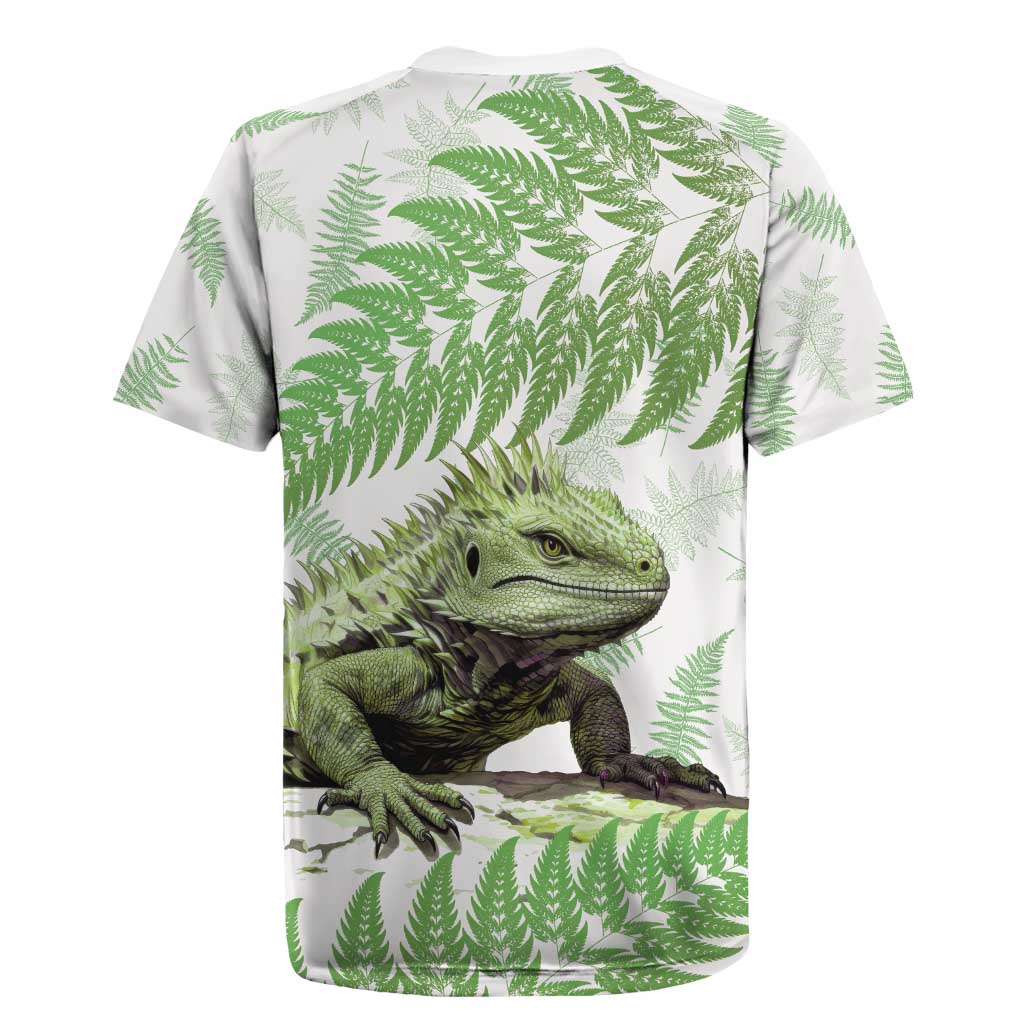 Green New Zealand Tuatara Rugby Jersey Aotearoa Sphenodon Punctatus Silver Fern