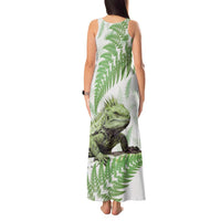 Green New Zealand Tuatara Tank Maxi Dress Aotearoa Sphenodon Punctatus Silver Fern