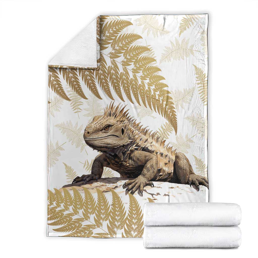 Gold New Zealand Tuatara Blanket Aotearoa Sphenodon Punctatus Silver Fern