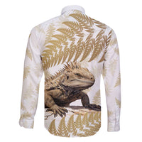 Gold New Zealand Tuatara Family Matching Summer Maxi Dress and Hawaiian Shirt Aotearoa Sphenodon Punctatus Silver Fern