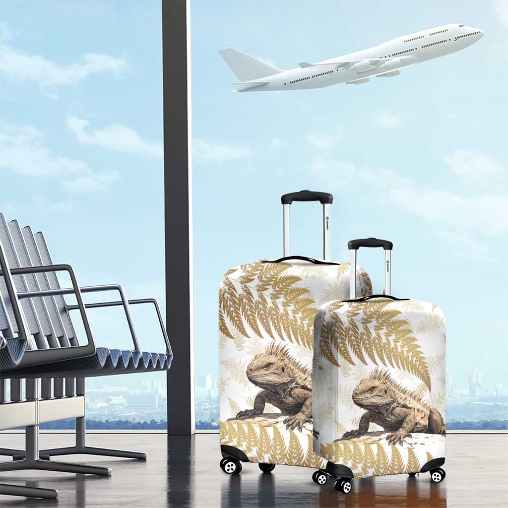 Gold New Zealand Tuatara Luggage Cover Aotearoa Sphenodon Punctatus Silver Fern