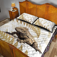 Gold New Zealand Tuatara Quilt Bed Set Aotearoa Sphenodon Punctatus Silver Fern