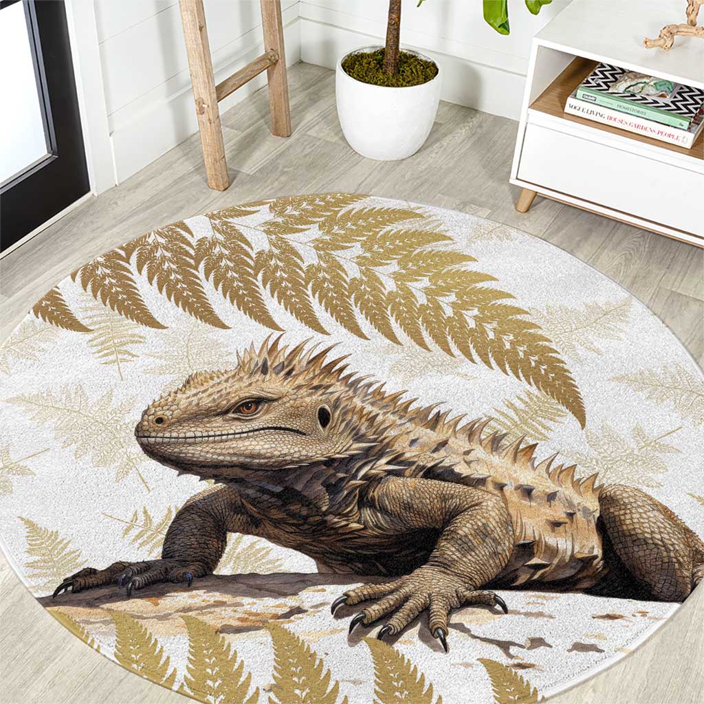 Gold New Zealand Tuatara Round Carpet Aotearoa Sphenodon Punctatus Silver Fern LT14 Gold - Polynesian Pride