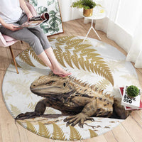 Gold New Zealand Tuatara Round Carpet Aotearoa Sphenodon Punctatus Silver Fern LT14 - Polynesian Pride