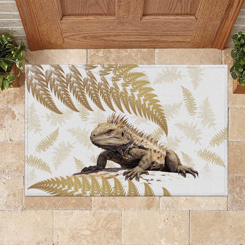 Gold New Zealand Tuatara Rubber Doormat Aotearoa Sphenodon Punctatus Silver Fern LT14 Gold - Polynesian Pride