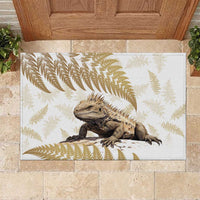 Gold New Zealand Tuatara Rubber Doormat Aotearoa Sphenodon Punctatus Silver Fern LT14 Gold - Polynesian Pride