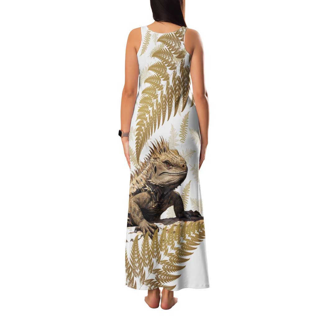 Gold New Zealand Tuatara Tank Maxi Dress Aotearoa Sphenodon Punctatus Silver Fern