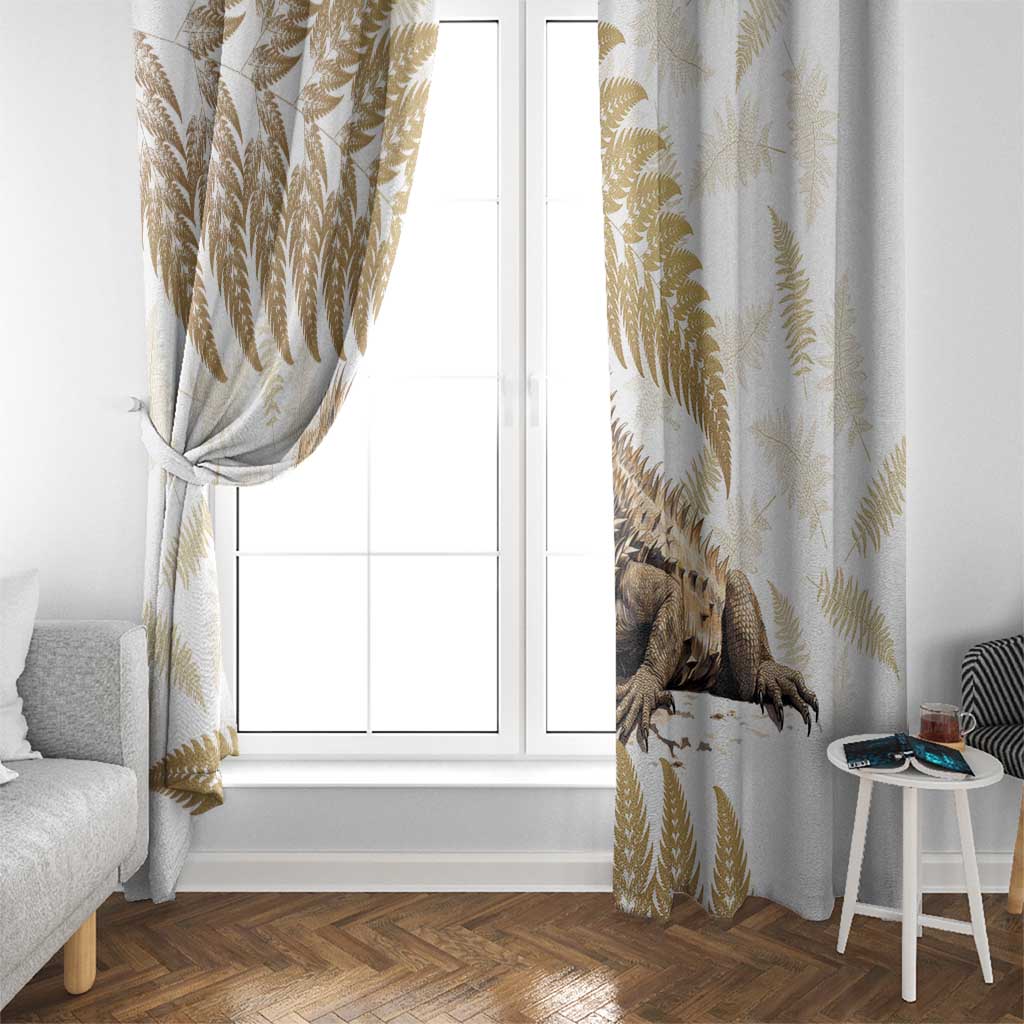 Gold New Zealand Tuatara Window Curtain Aotearoa Sphenodon Punctatus Silver Fern